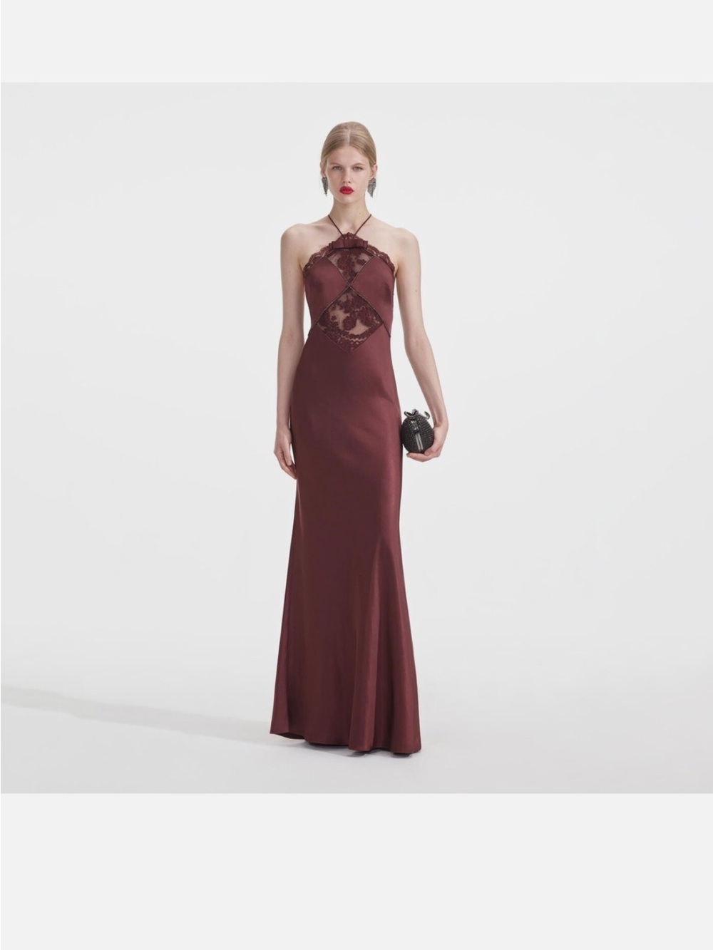 Self-Portrait brown satin Lace-Front Slip Dress